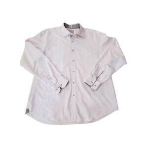 Tommy Bahama Jeans Mens Size Large Fuschia Striped Button Down Long Sleeve Shirt